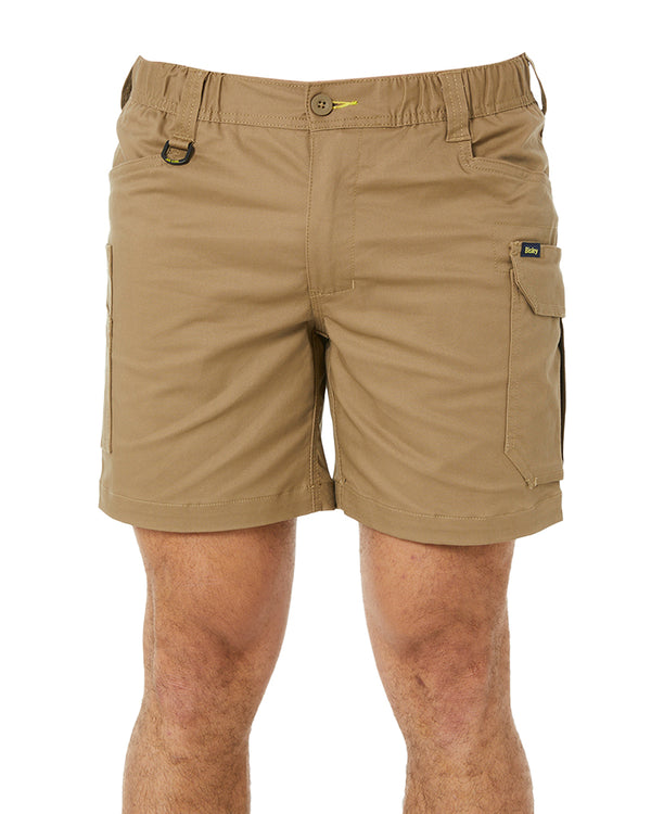 Stretch Cotton Elastic Waist Cargo Short - Khaki