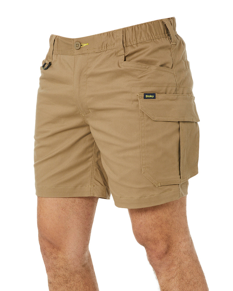 Bisley Stretch Cotton Elastic Waist Cargo Short Khaki Buy Online