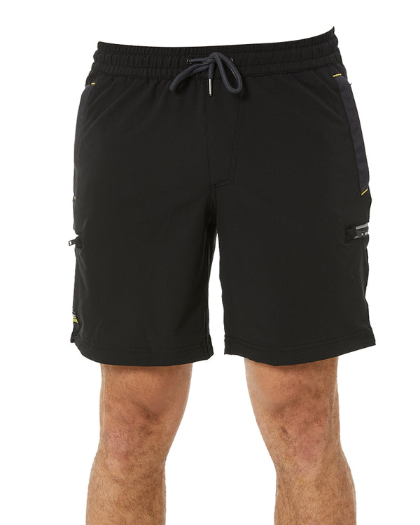 Flex and Move Tradie 4 Way Stretch Elastic Waist Cargo Short - Black