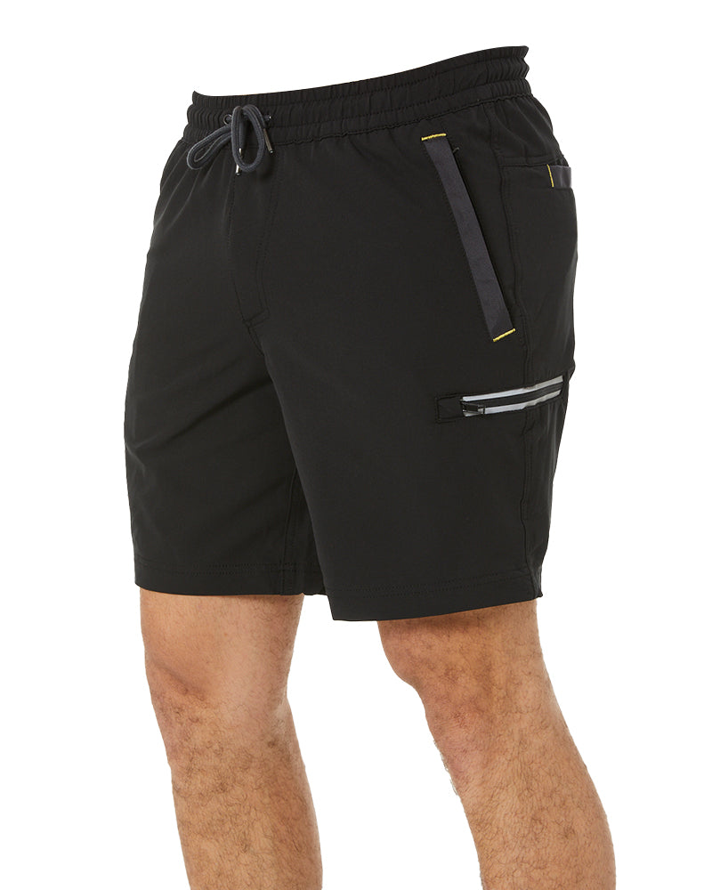 Flex and Move Tradie 4 Way Stretch Elastic Waist Cargo Short - Black