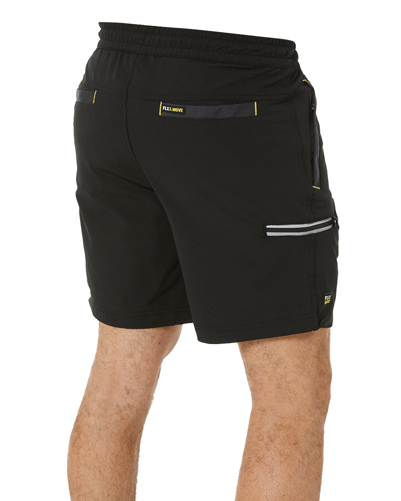 Flex and Move Tradie 4 Way Stretch Elastic Waist Cargo Short - Black