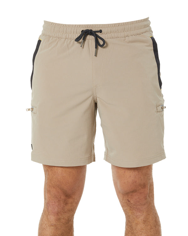 Flex and Move Tradie 4 Way Stretch Elastic Waist Cargo Short - Stone