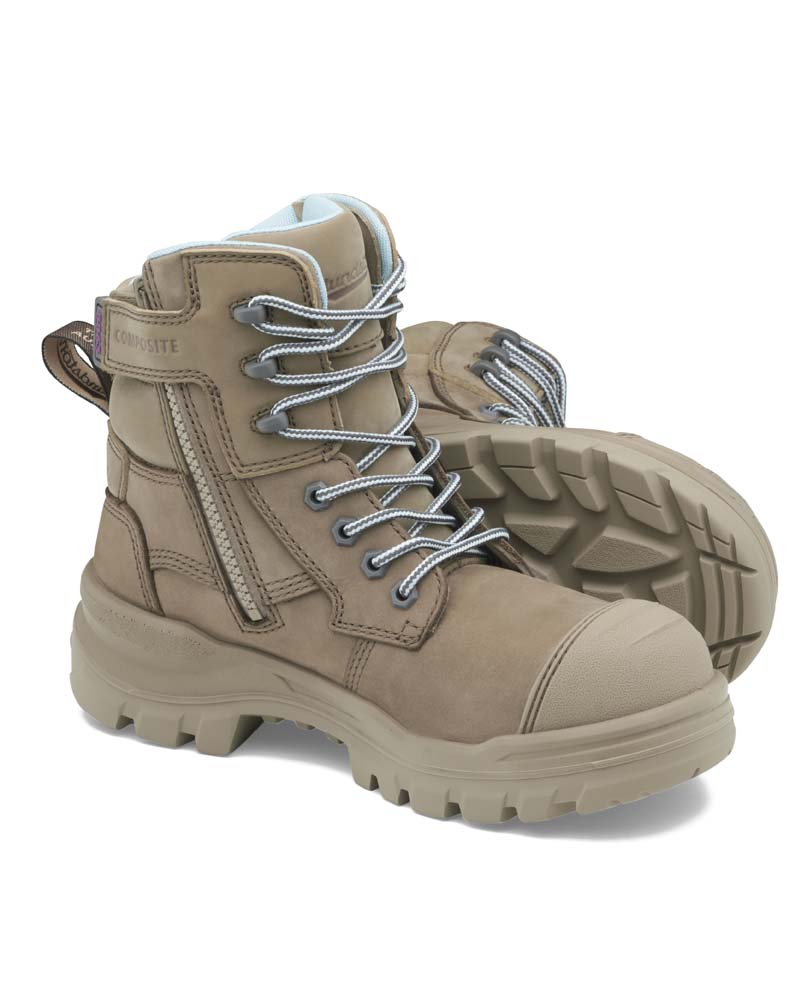 Womens RotoFlex 8863 High Zip Side Safety Boot - Stone
