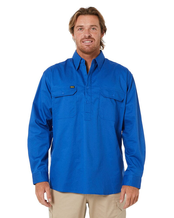 Closed Front Mens Lightweight LS Drill Shirt - Royal