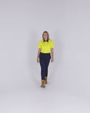 Womens Hi Vis Cool Lightweight SS Drill Shirt - Yellow/Navy