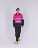 Hi Vis Taped Cotton Drill Shirt LS - Pink/Navy