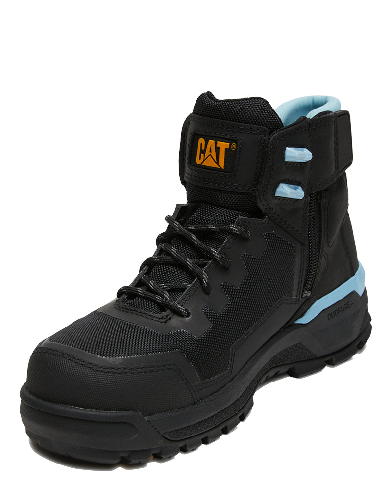 Caterpillar Womens Propulsion Zip Side Safety Boot Black/Sky Blue