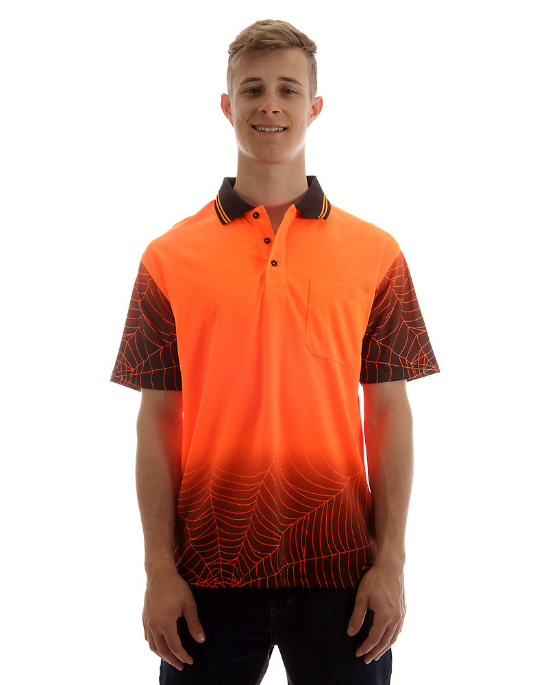 Hi Vis Spider Web Short Sleeve Shirt - Orange/Black