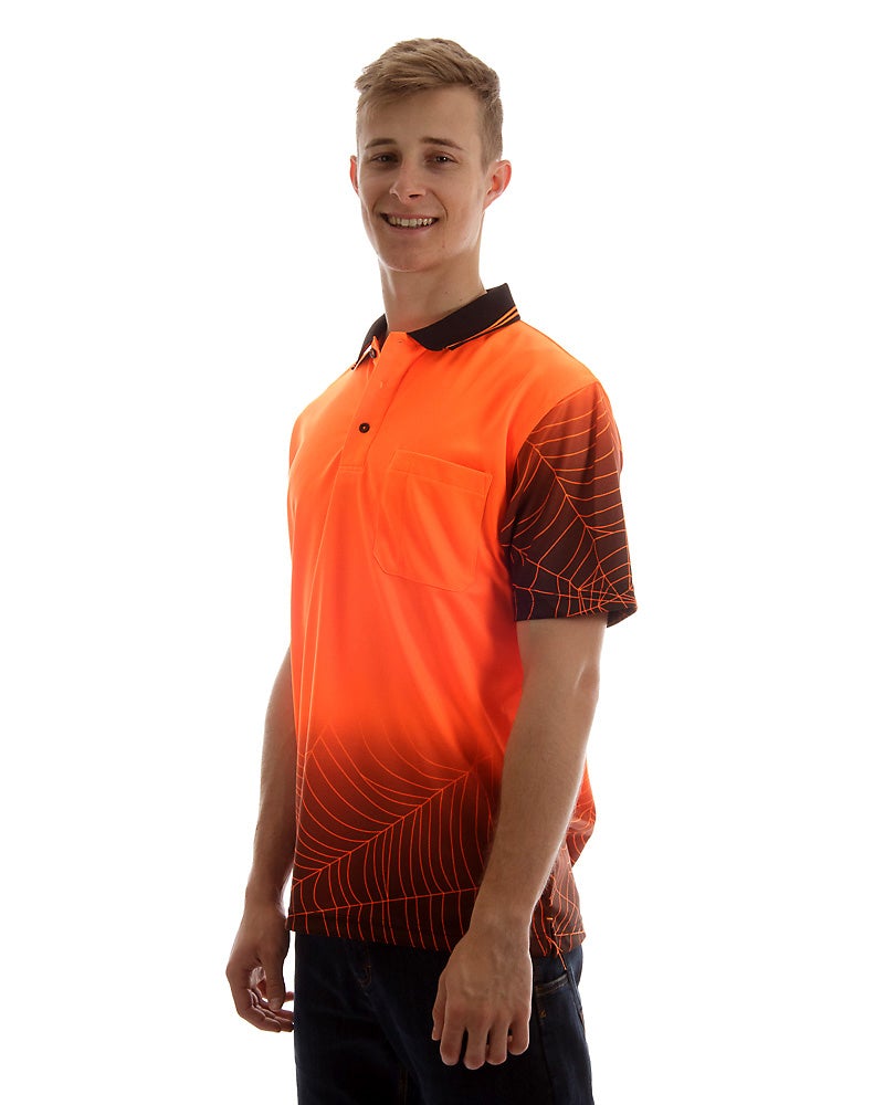 Hi Vis Spider Web Short Sleeve Shirt - Orange/Black