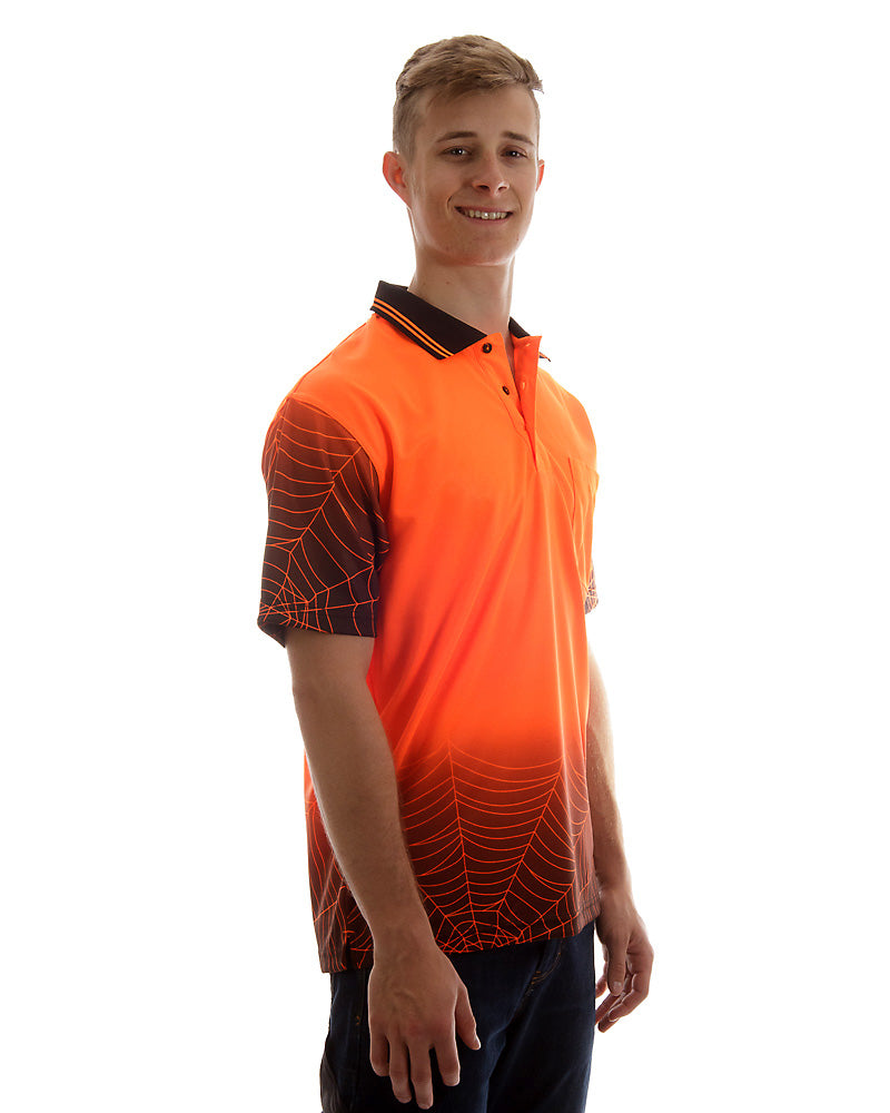 Hi Vis Spider Web Short Sleeve Shirt - Orange/Black