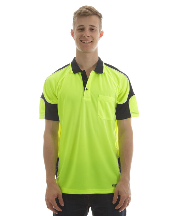 Hi Vis Short Sleeve Arm Panel Polo Shirt - Lime/Navy