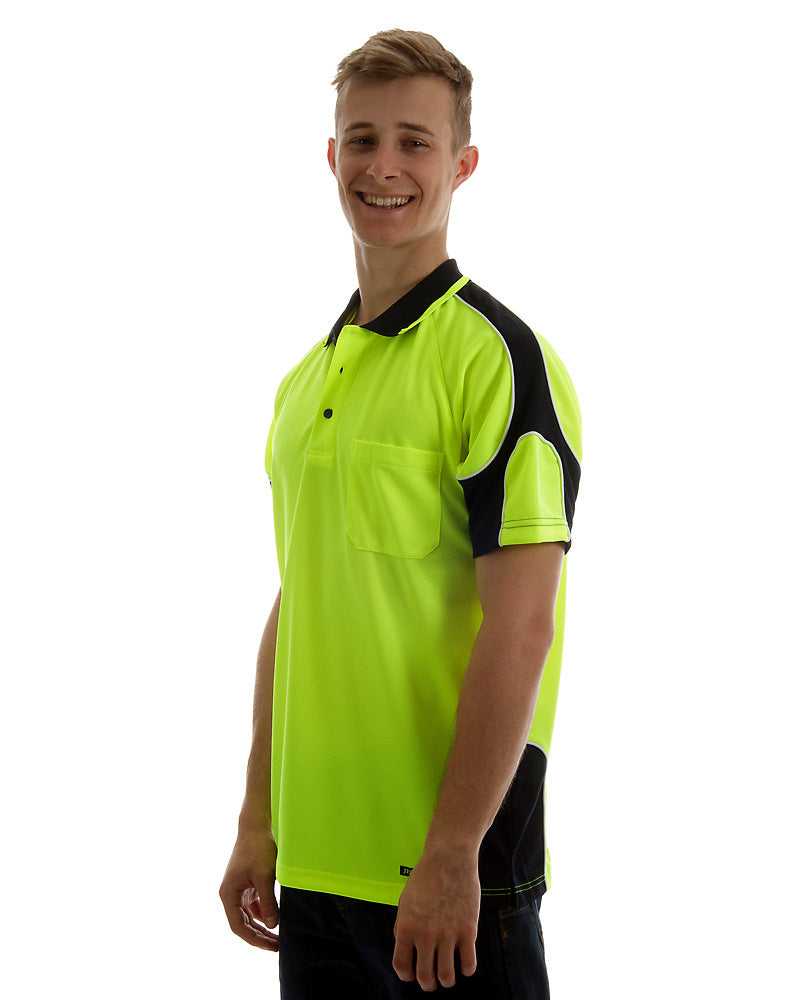 Hi Vis Short Sleeve Arm Panel Polo Shirt - Lime/Navy