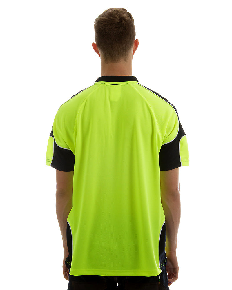 Hi Vis Short Sleeve Arm Panel Polo Shirt - Lime/Navy