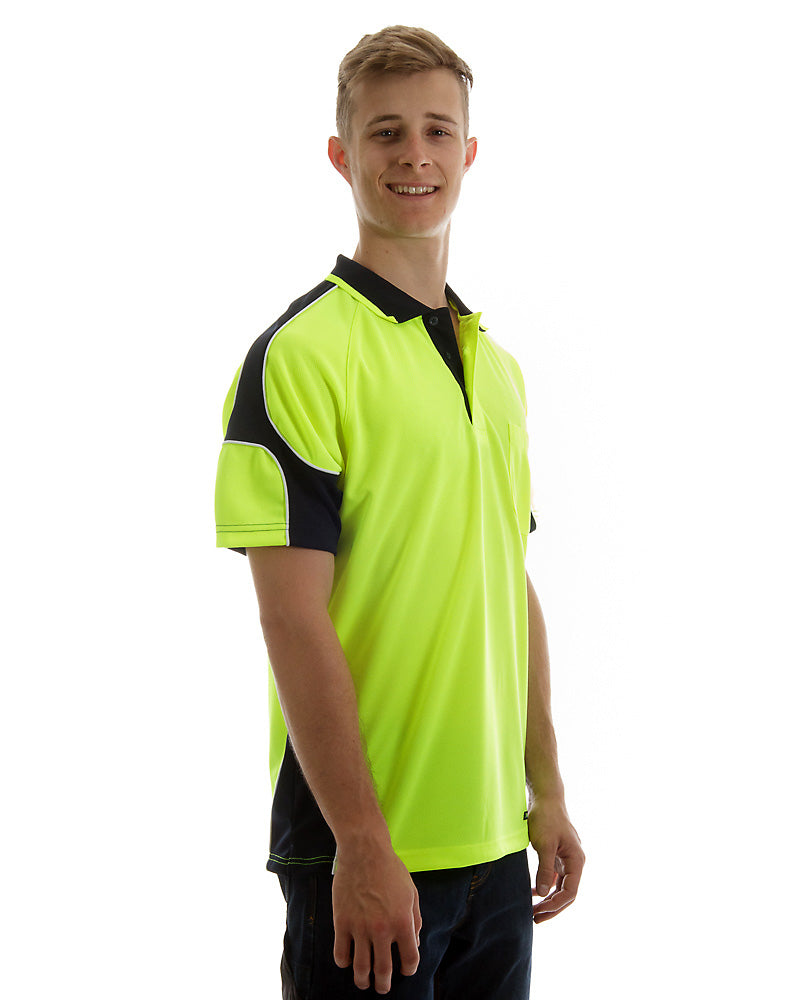 Hi Vis Short Sleeve Arm Panel Polo Shirt - Lime/Navy