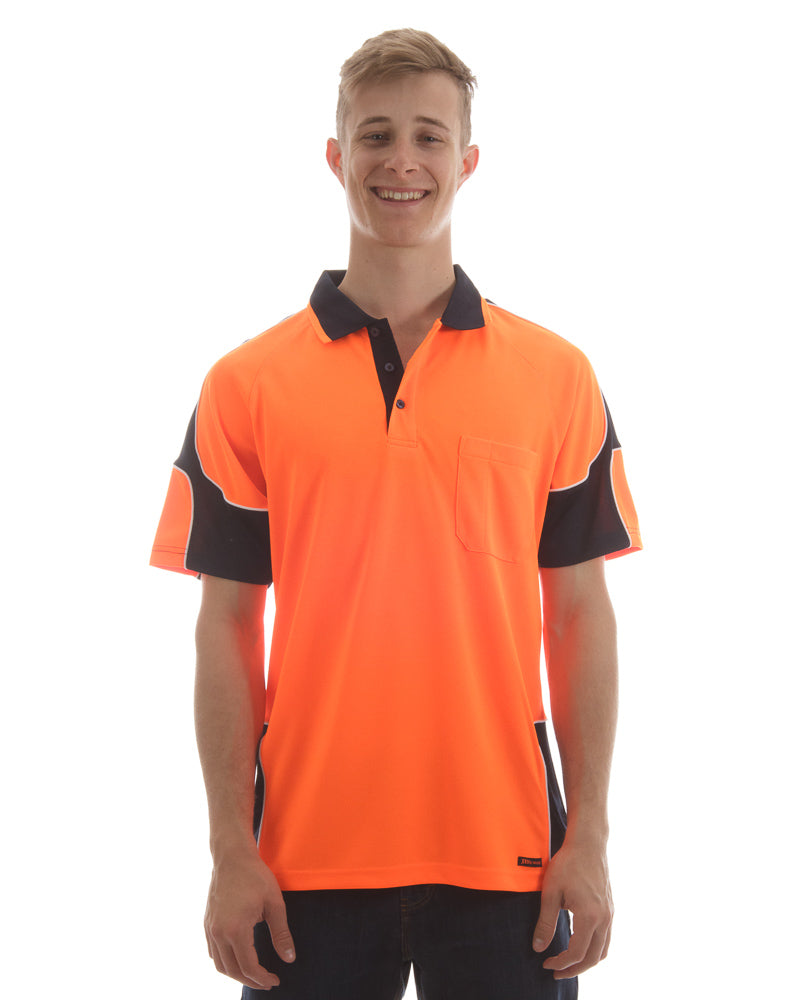 Hi Vis Short Sleeve Arm Panel Polo Shirt - Orange/Navy