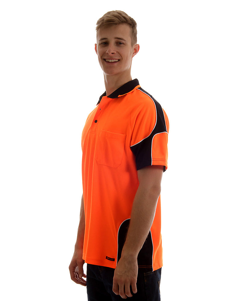 Hi Vis Short Sleeve Arm Panel Polo Shirt - Orange/Navy