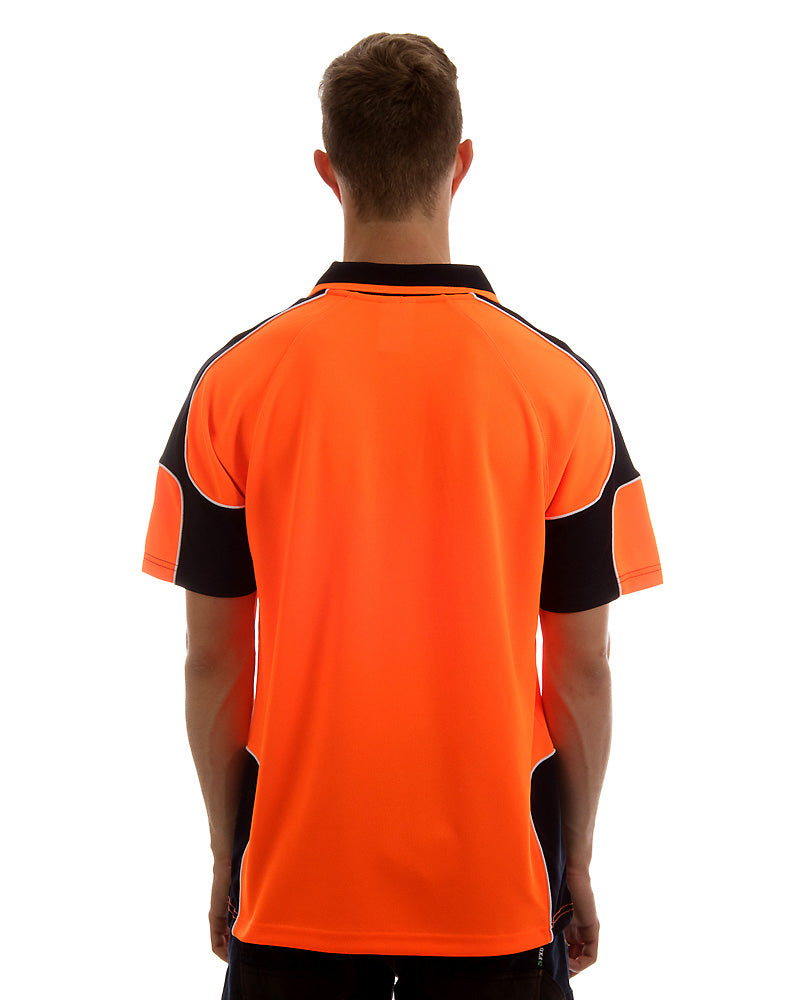 Hi Vis Short Sleeve Arm Panel Polo Shirt - Orange/Navy