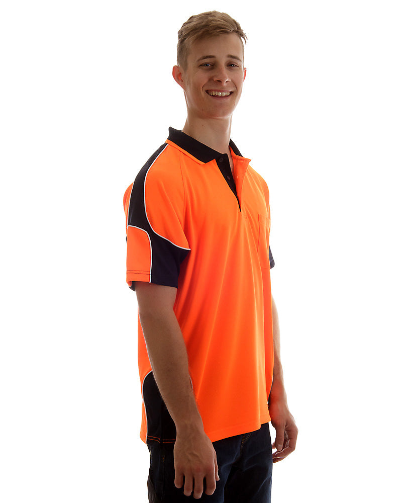 Hi Vis Short Sleeve Arm Panel Polo Shirt - Orange/Navy