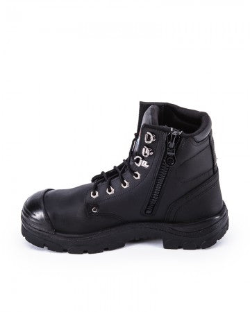 Argyle Lace Up Boot with Zip and Bump Cap - Black