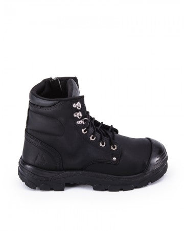 Argyle Lace Up Boot with Zip and Bump Cap - Black