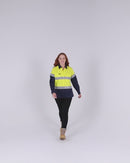 Womens Hi Vis Taped Recycled LS Drill Shirt - Yellow/Navy