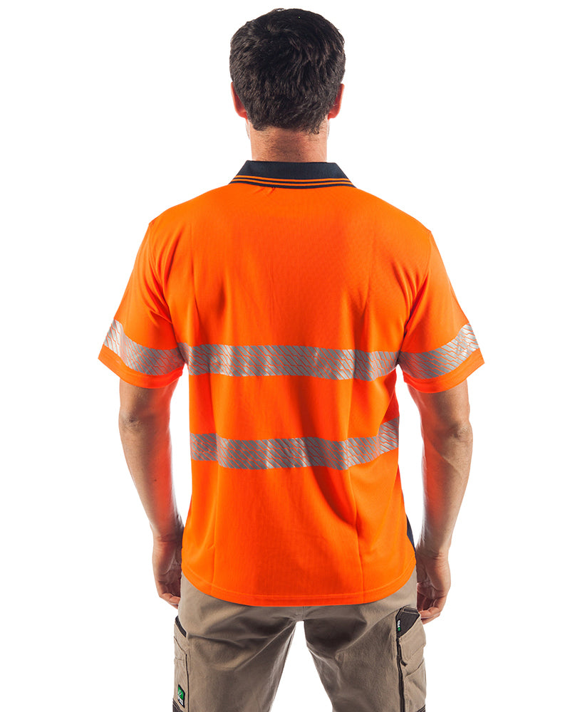 Hi Vis Segment Taped SS Polo - Orange/Navy