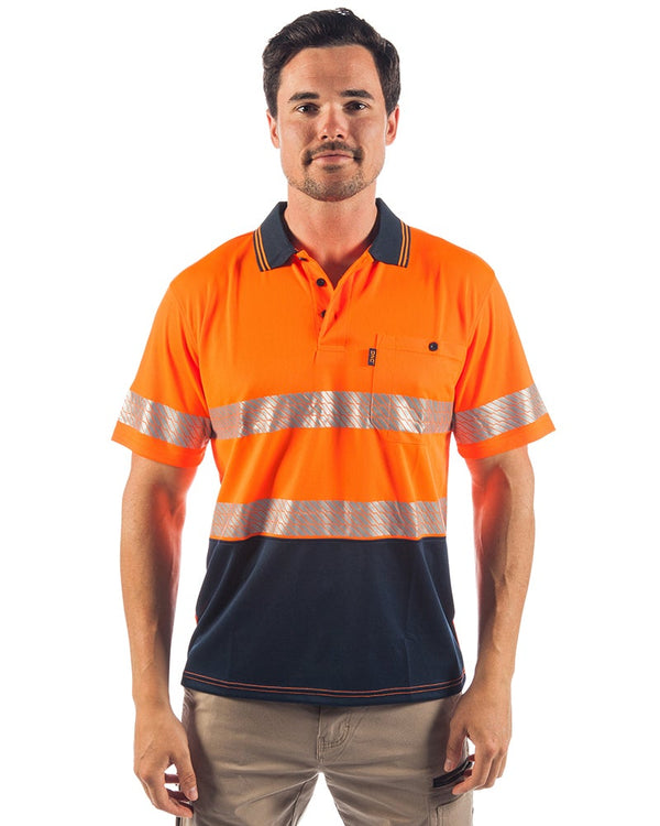 Hi Vis Segment Taped SS Polo - Orange/Navy