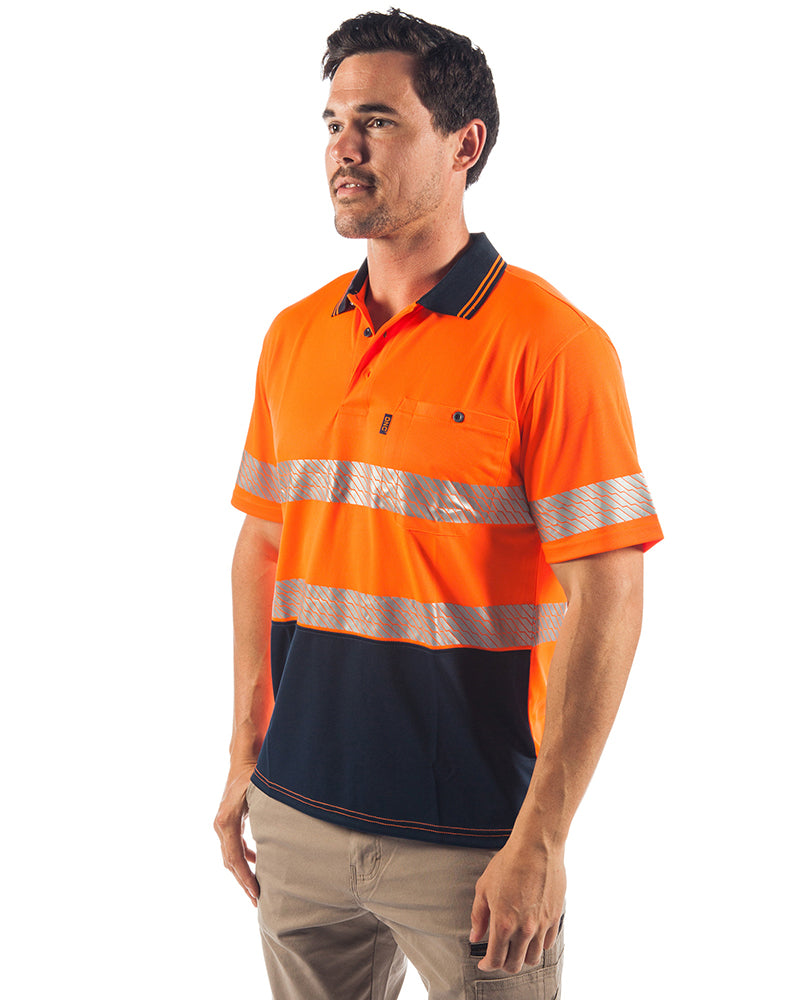 Hi Vis Segment Taped SS Polo - Orange/Navy