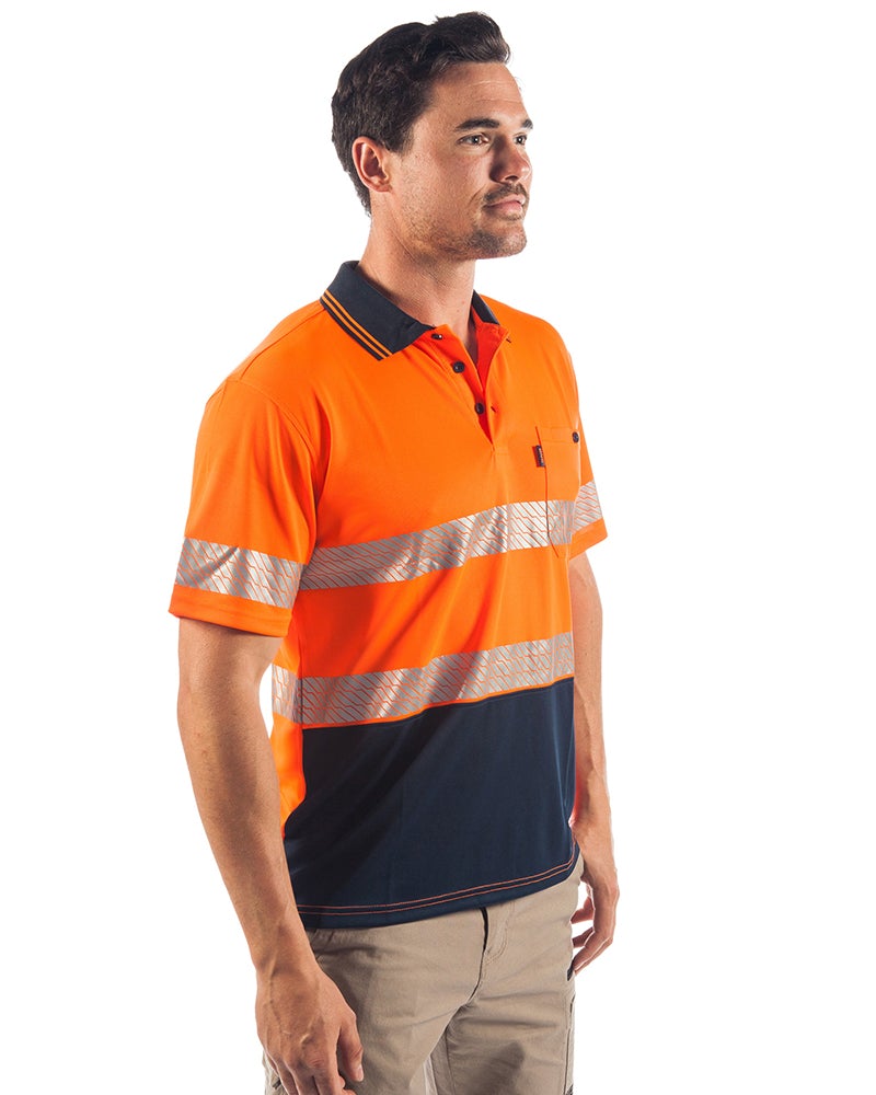 Hi Vis Segment Taped SS Polo - Orange/Navy