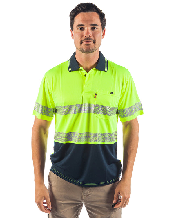 Hi Vis Segment Taped SS Polo - Yellow/Navy