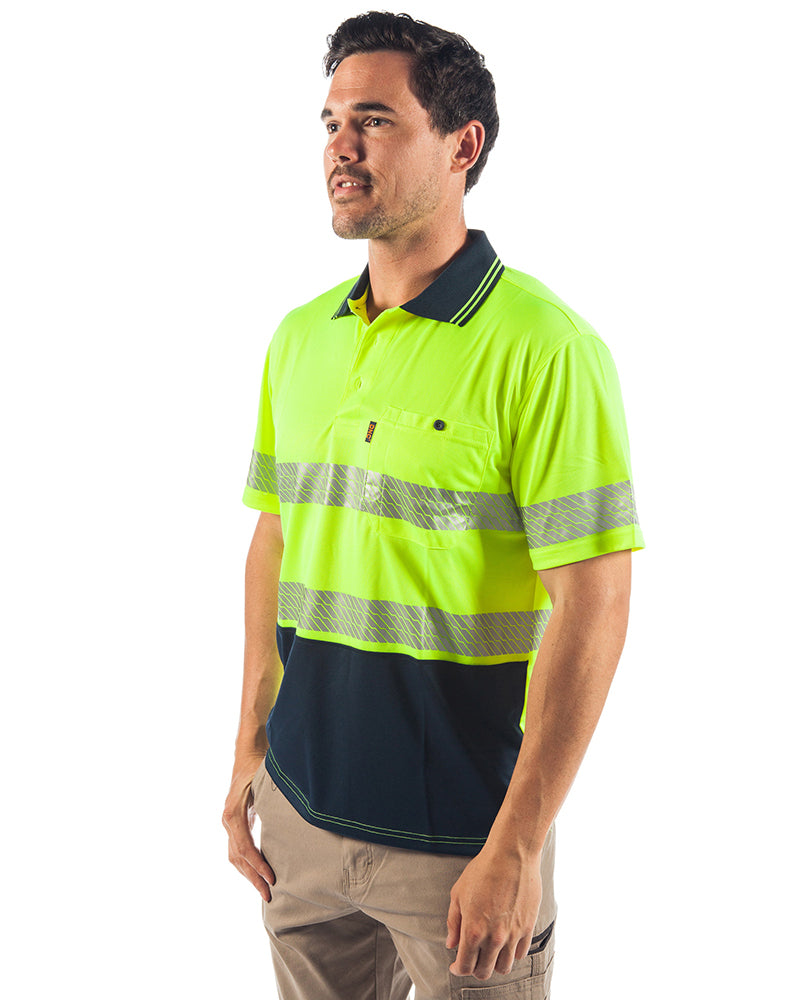 Hi Vis Segment Taped SS Polo - Yellow/Navy