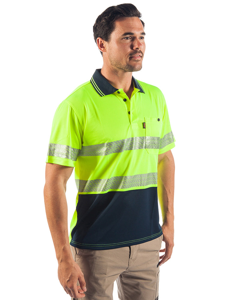 Hi Vis Segment Taped SS Polo - Yellow/Navy