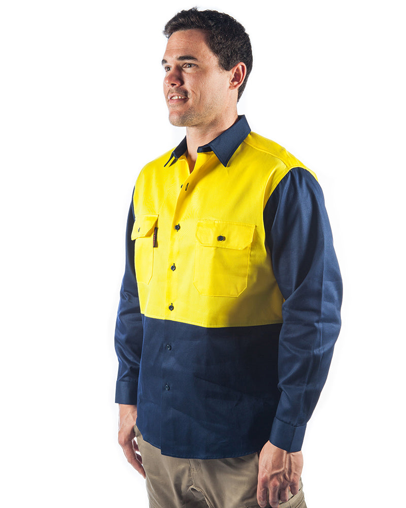 Patron Saint  Flame Retardant Two Tone Drill Shirt - L/S - Yellow/Navy