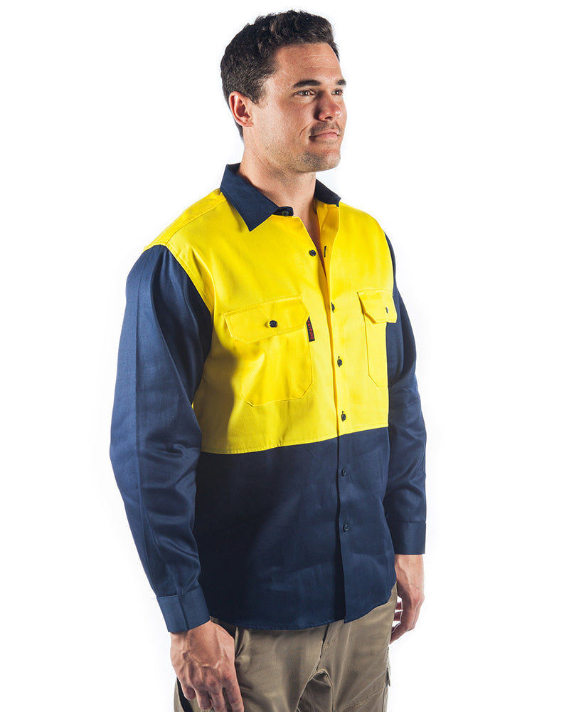 Patron Saint  Flame Retardant Two Tone Drill Shirt - L/S - Yellow/Navy