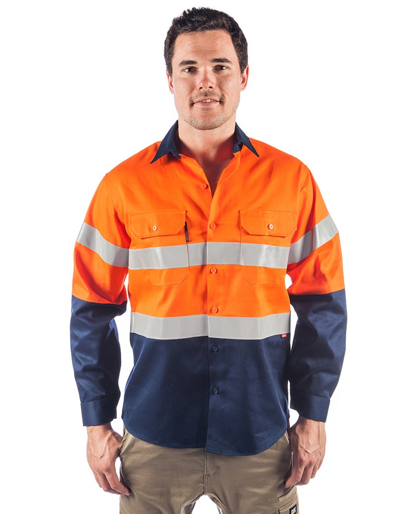 Flame Retardant 2 Tone Cotton Shirt with 3M Tape LS - Orange/Navy