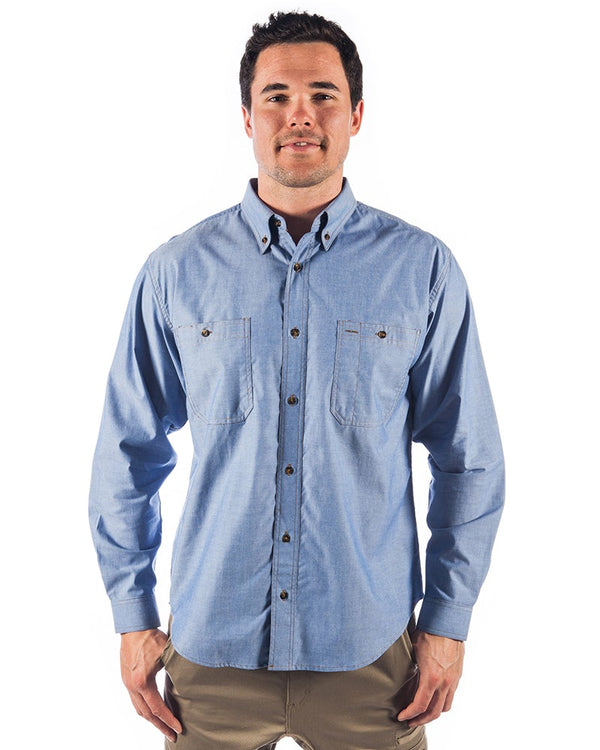 Cotton Chambray Shirt with Twin Pocket Long Sleeve - Chambray