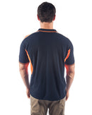 Polyester Cotton Panel Polo Shirt Short Sleeve - Navy/Orange