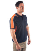 Polyester Cotton Panel Polo Shirt Short Sleeve - Navy/Orange