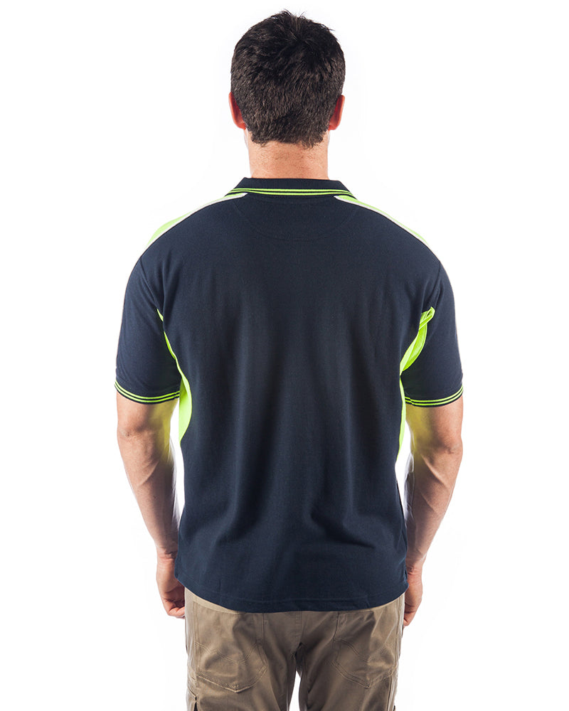 Polyester Cotton Panel Polo Shirt Short Sleeve - Navy/Yellow