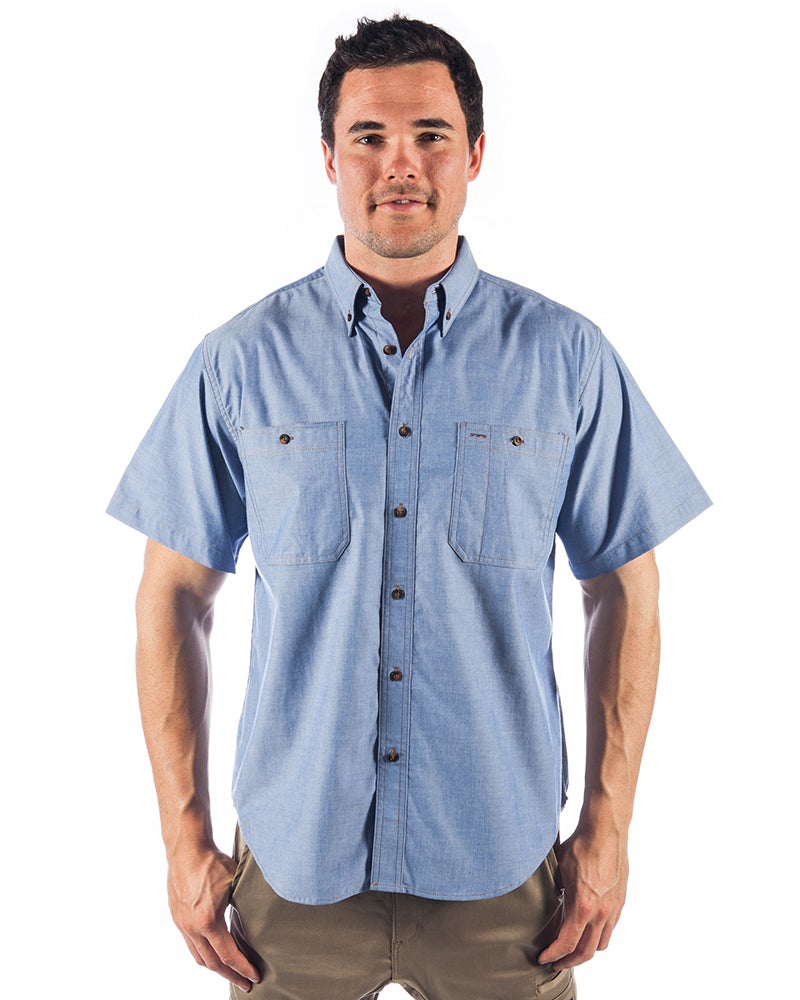 Cotton Chambray Shirt with Twin Pocket Short Sleeve - Chambray
