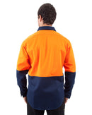 Hi Vis Cool Breeze Cotton Drill Shirt LS - Orange/Navy