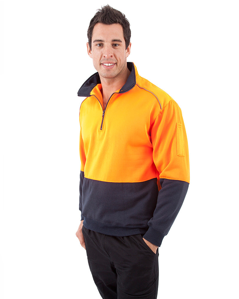 Half Zip Sweat Shirt LS - Orange/Navy