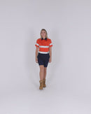 Womens Hi Vis Cool Lightweight SS Shirt with Tape - Orange/Navy