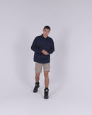 Closed Front Cotton Drill Shirt Long Sleeve - Navy