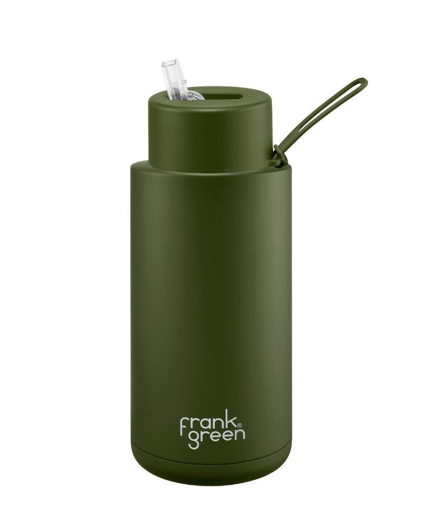 34oz Reusable Bottle Straw Lid - Khaki Green
