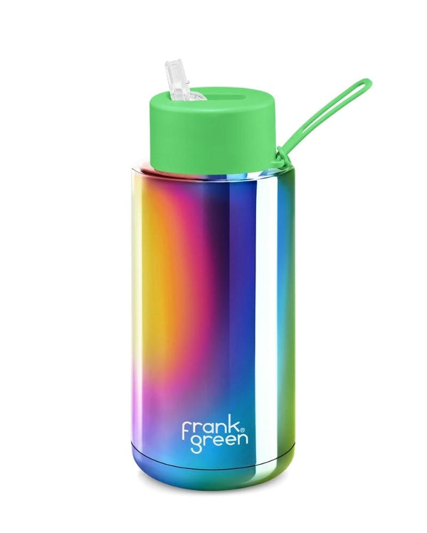 34oz Reusable Bottle Straw Lid - Rainbow/Neon Green