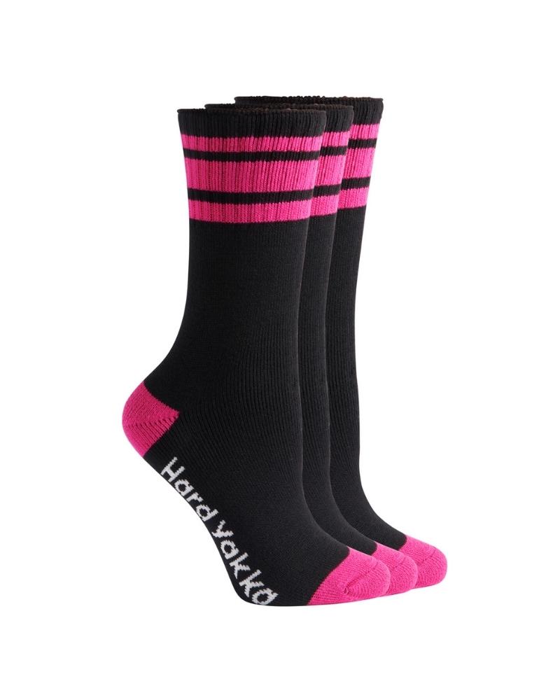 Hard Yakka Womens Bamboo Socks 3 Pack - Black/Pink | Buy Online