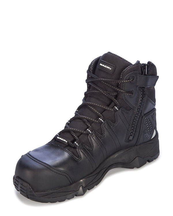 Octane Lace Up Safety Boot with Zip - Black