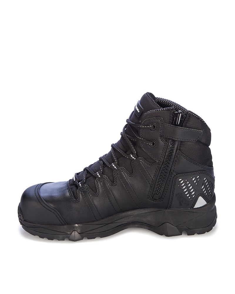 Octane Lace Up Safety Boot with Zip - Black