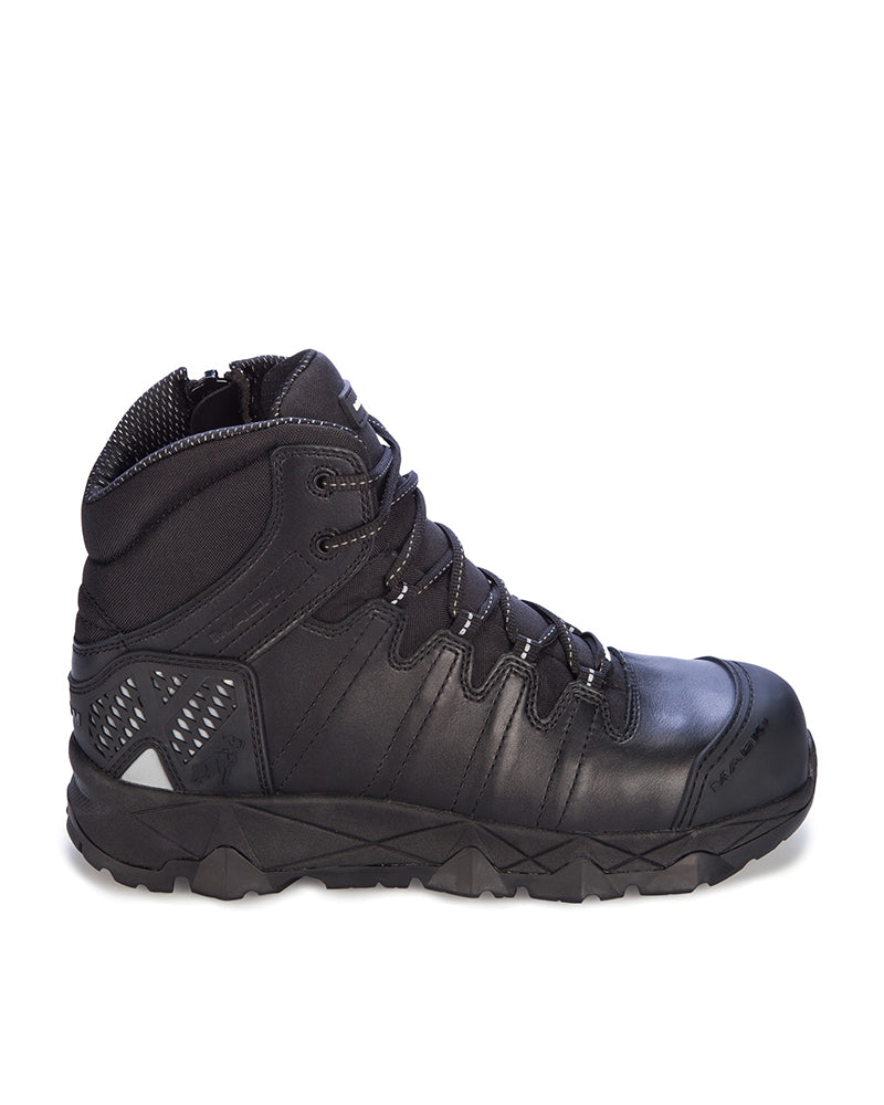 Octane Lace Up Safety Boot with Zip - Black